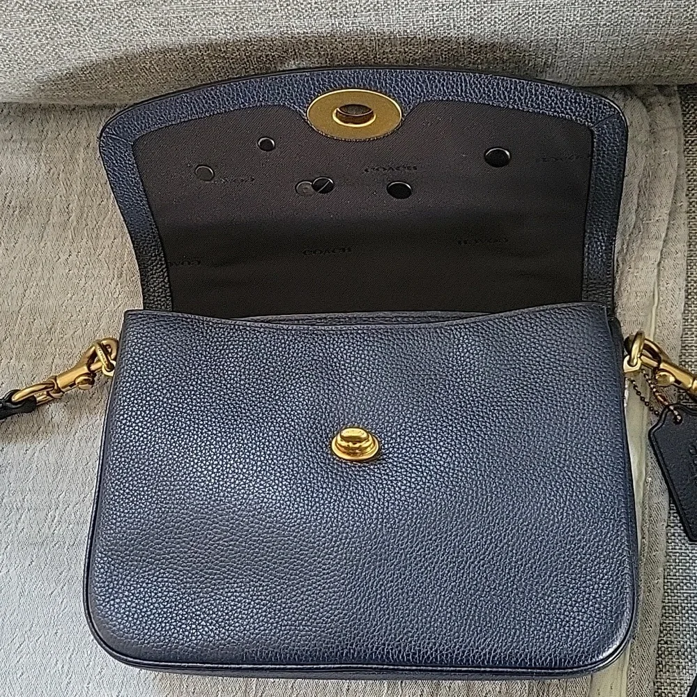 Navy Floral Appliqué Leather Shoulder Bag - Picture 11 of 15
